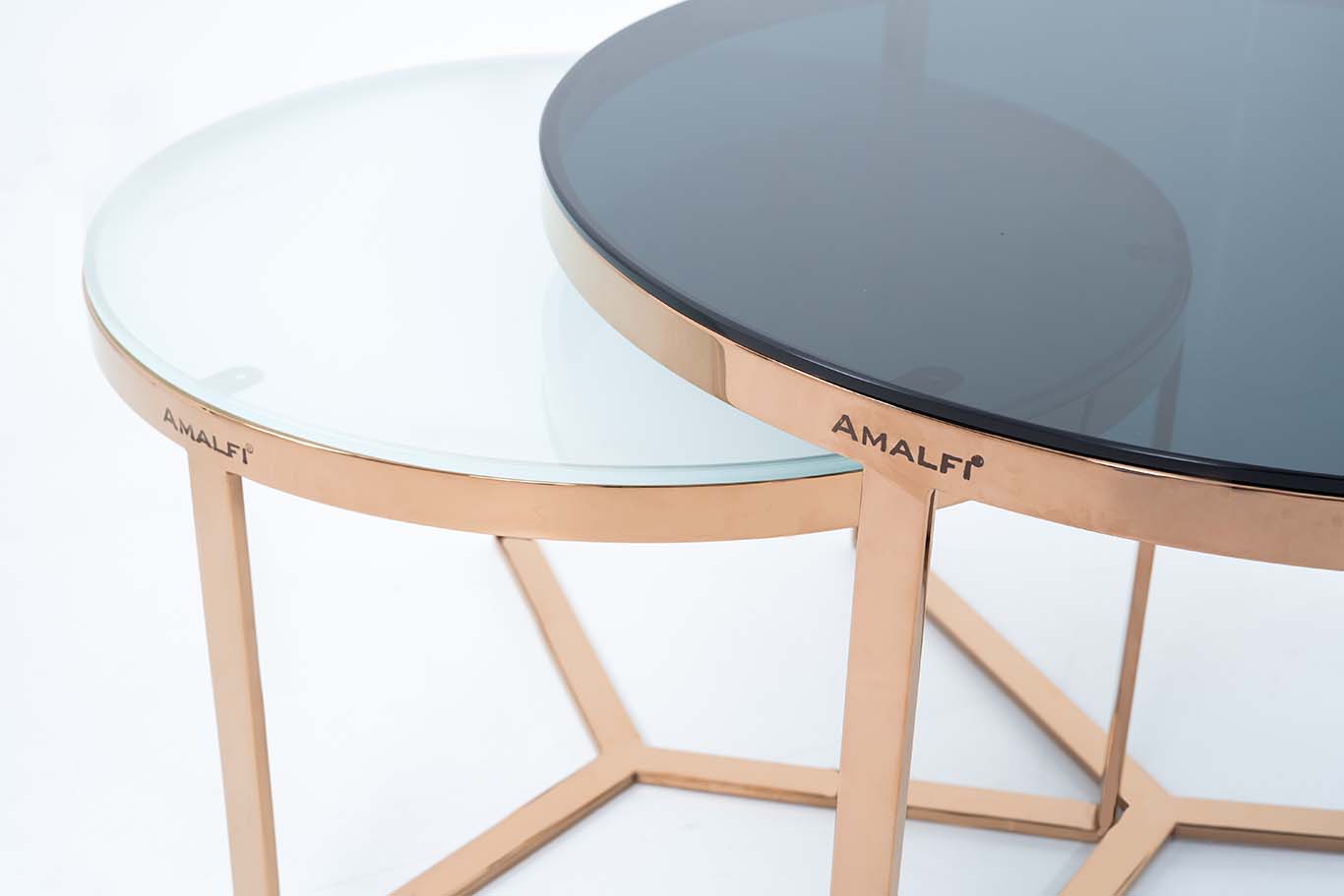 AMALFI NESTING COFFEE TABLE SET OF 2 ROUND STACKING SIDE TABLE