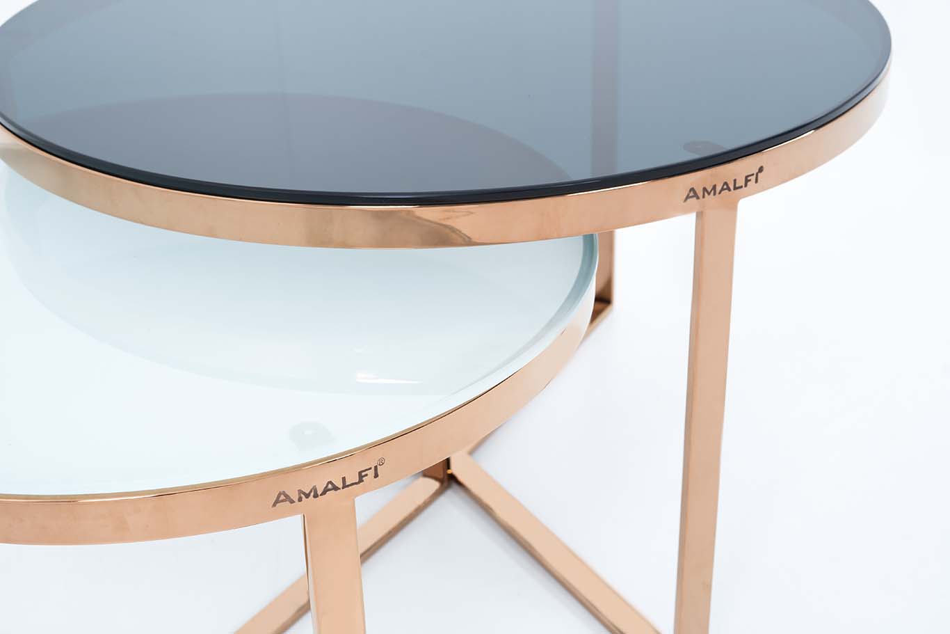 AMALFI NESTING COFFEE TABLE SET OF 2 ROUND STACKING SIDE TABLE