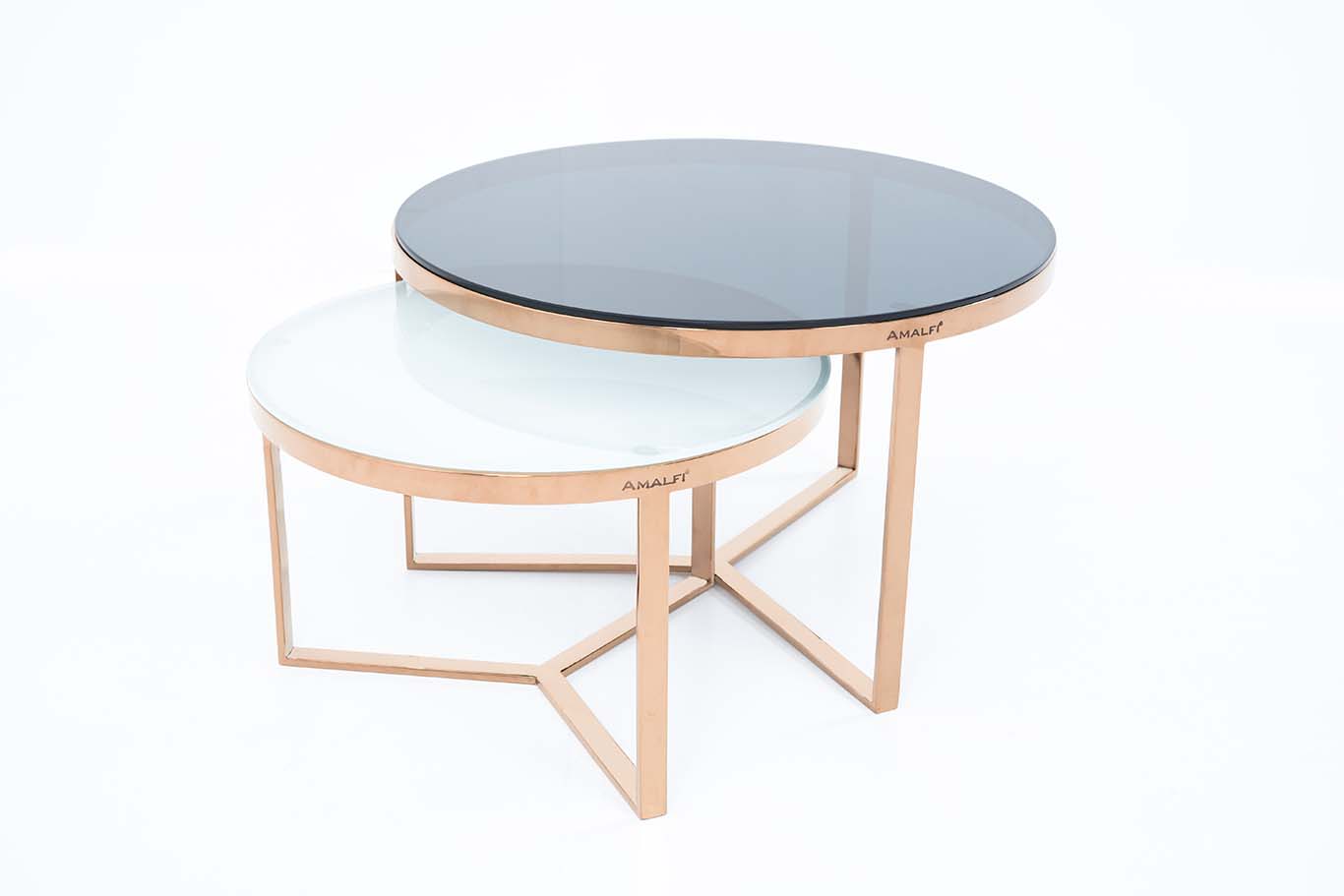 AMALFI NESTING COFFEE TABLE SET OF 2 ROUND STACKING SIDE TABLE