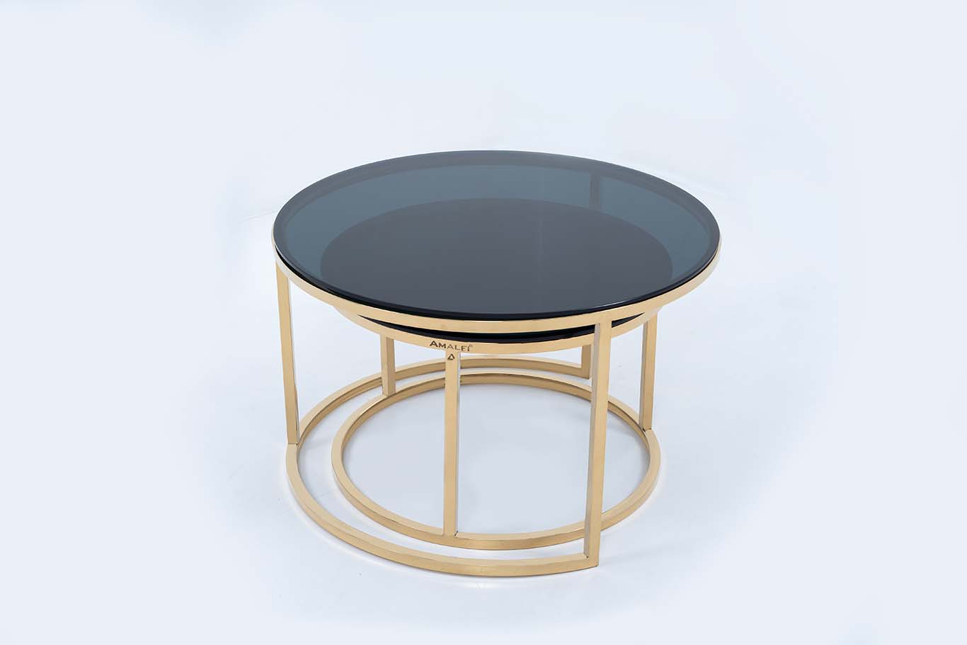 Modern Round Coffee Table Set Off 2 With 2 Black Glass