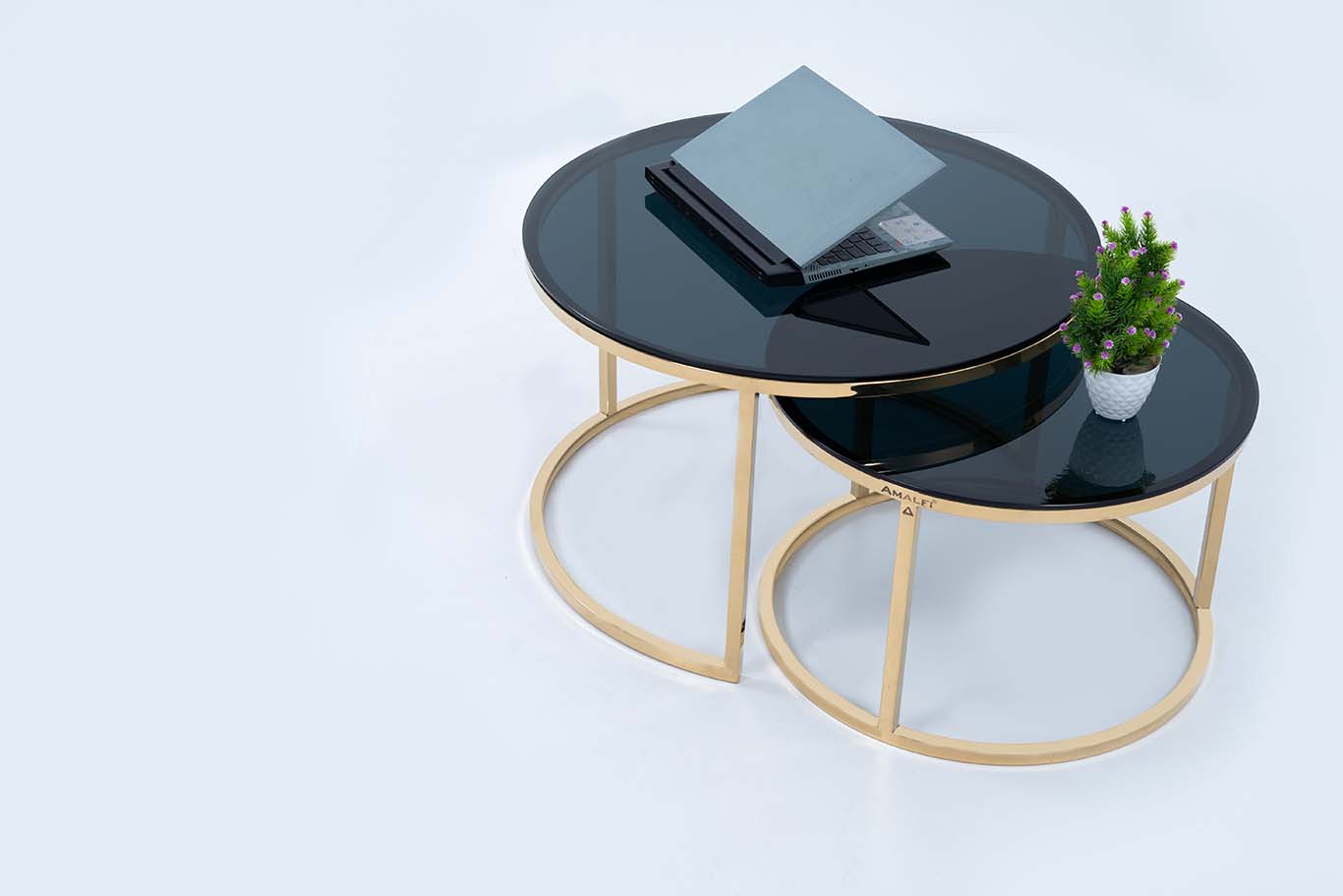 Modern Round Coffee Table Set Off 2 With 2 Black Glass