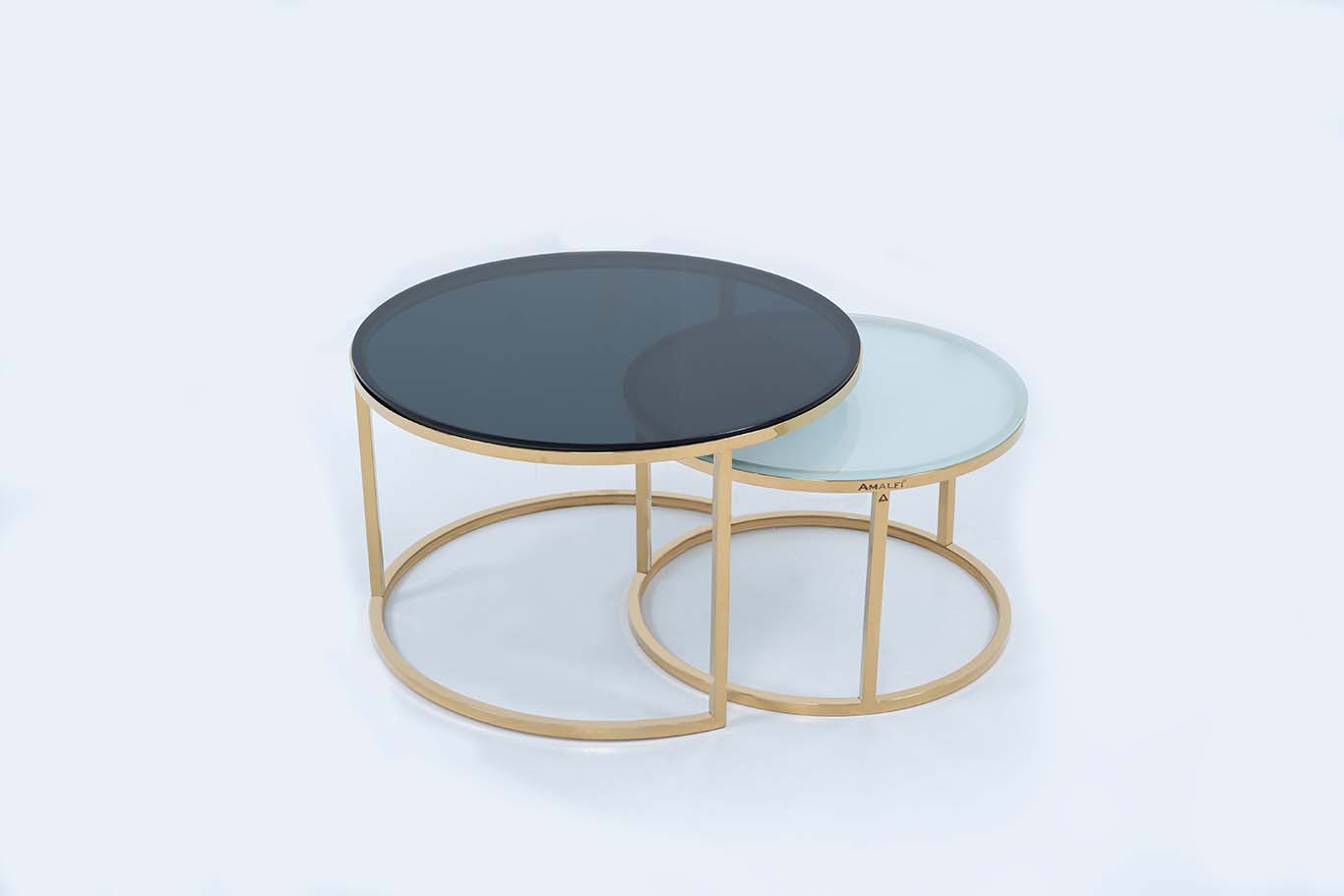 Modern Round Coffee Table Set Off 2 With 2 Glass Big Black Small White