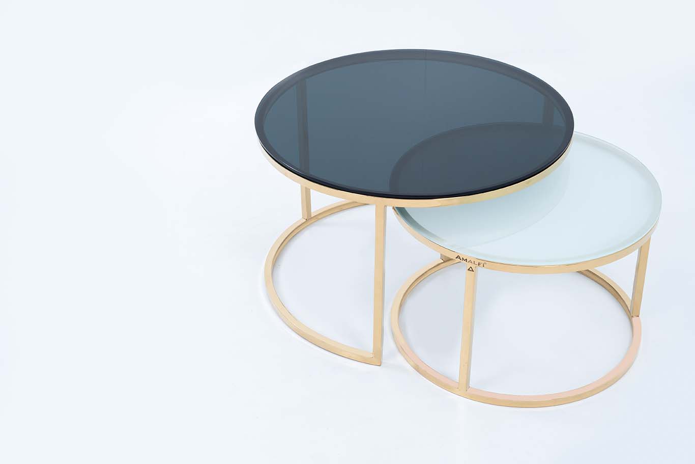 Modern Round Coffee Table Set Off 2 With 2 Glass Big Black Small White