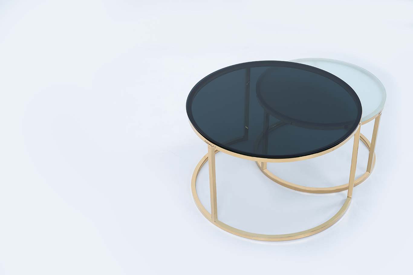 Modern Round Coffee Table Set Off 2 With 2 Glass Big Black Small White
