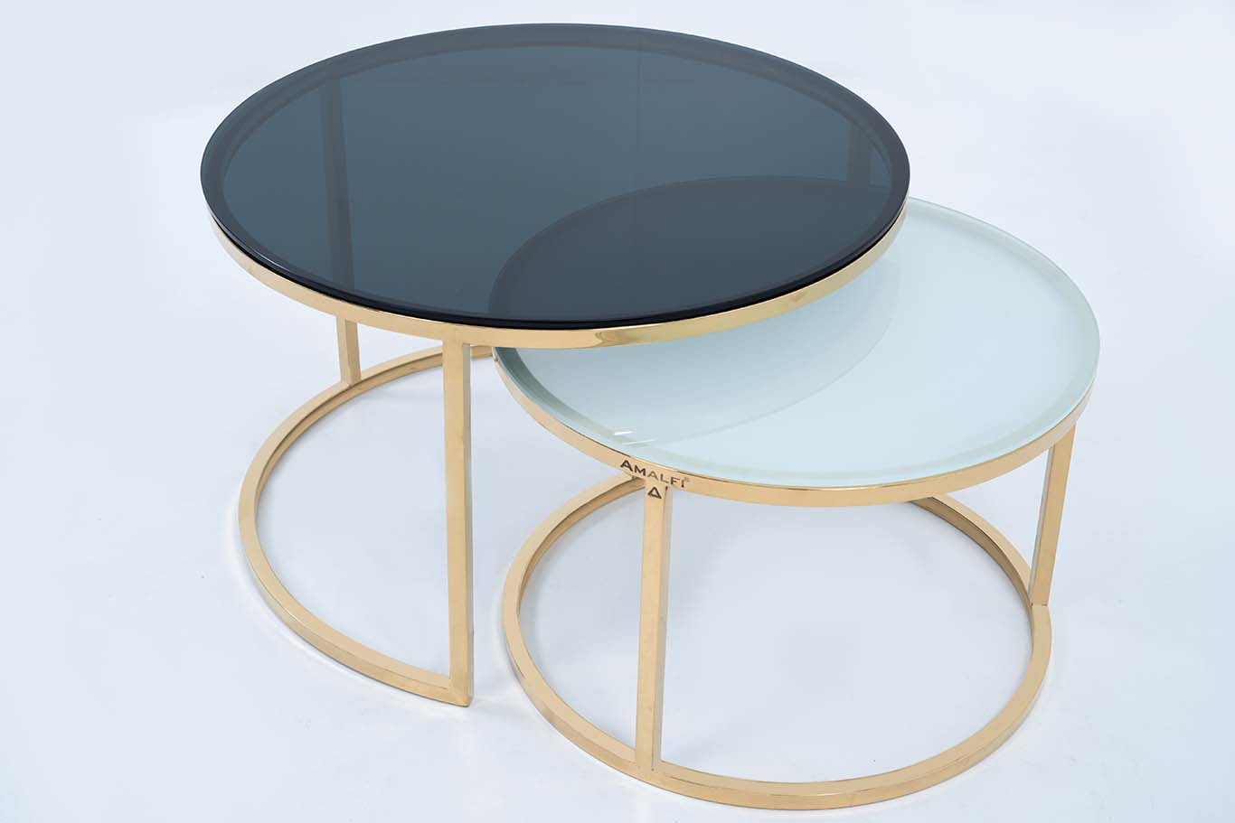 Modern Round Coffee Table Set Off 2 With 2 Glass Big Black Small White
