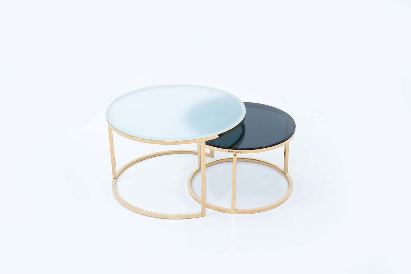 Dream Arts Round Coffee Table Set of 2 With Glass Big White Small Black