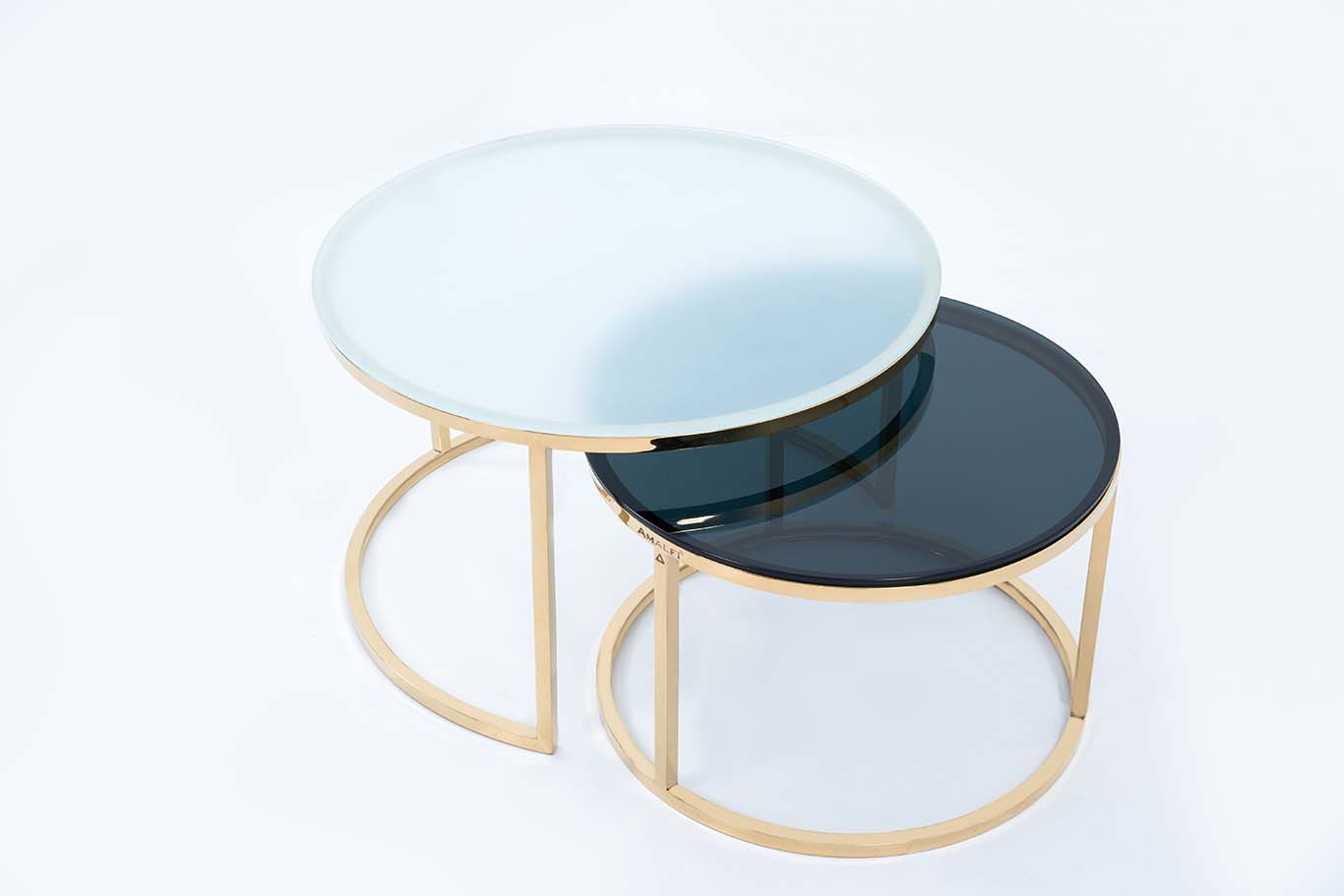 Dream Arts Round Coffee Table Set of 2 With Glass Big White Small Black