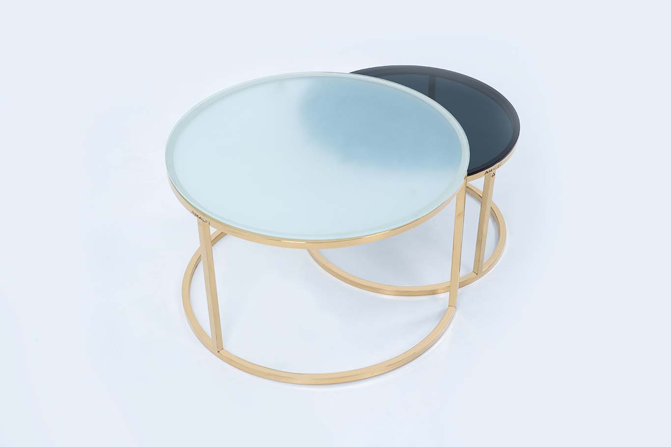 Dream Arts Round Coffee Table Set of 2 With Glass Big White Small Black
