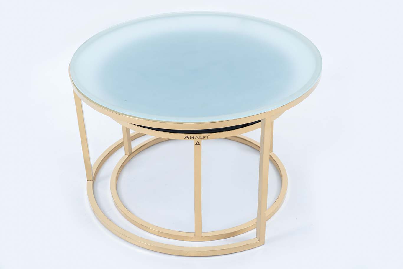 Dream Arts Round Coffee Table Set of 2 With Glass Big White Small Black