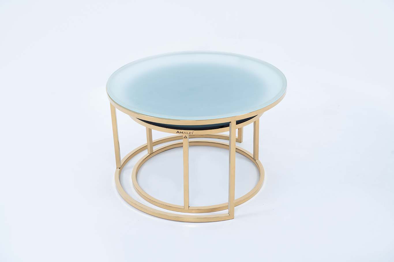 Dream Arts Round Coffee Table Set of 2 With Glass Big White Small Black