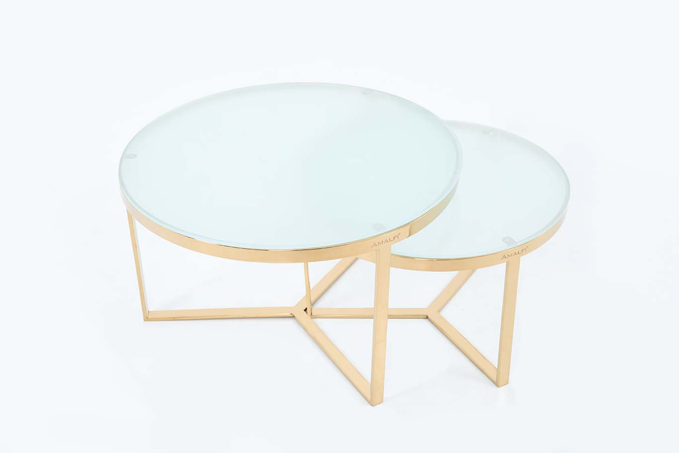 NESTING COFFEE TABLE SET OF 2 ROUND STACKING SIDE TABLE WITH 2 WHITE GLASS
