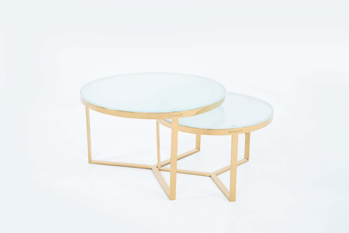NESTING COFFEE TABLE SET OF 2 ROUND STACKING SIDE TABLE WITH 2 WHITE GLASS