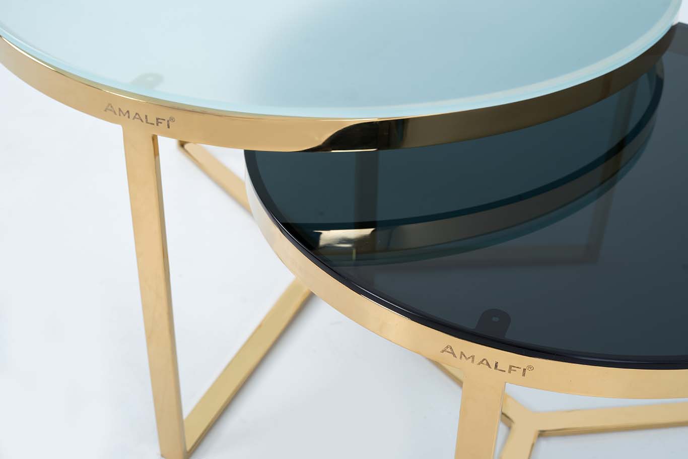 NESTING COFFEE TABLE SET OF 2 ROUND STACKING SIDE TABLE WITH 2 GLASS BIG WHITE SMALL BLACK