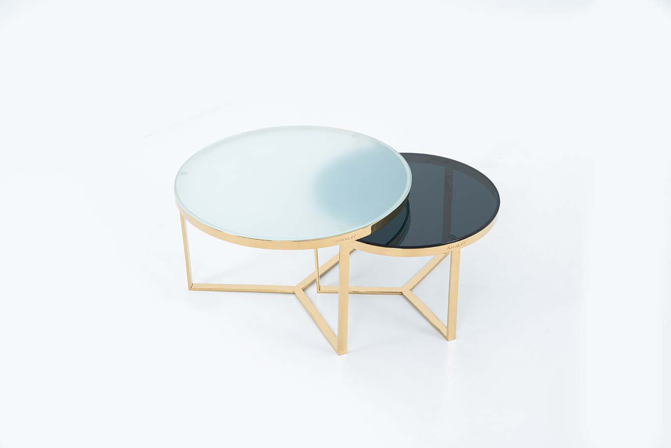 NESTING COFFEE TABLE SET OF 2 ROUND STACKING SIDE TABLE WITH 2 GLASS BIG WHITE SMALL BLACK