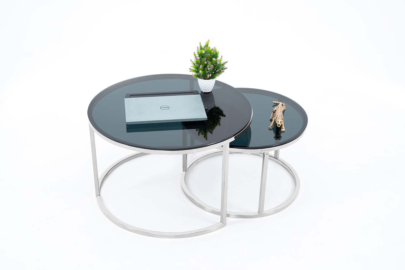 Coffee Table for Living Room, Modern Nesting Table Set of 2,