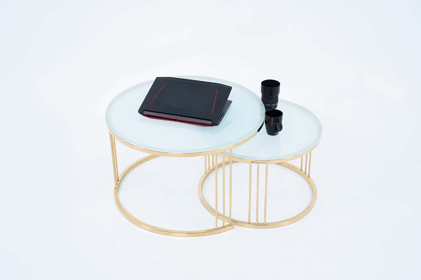 Round Coffee Tables,2 Nesting Table Set Coffee Table with Storage