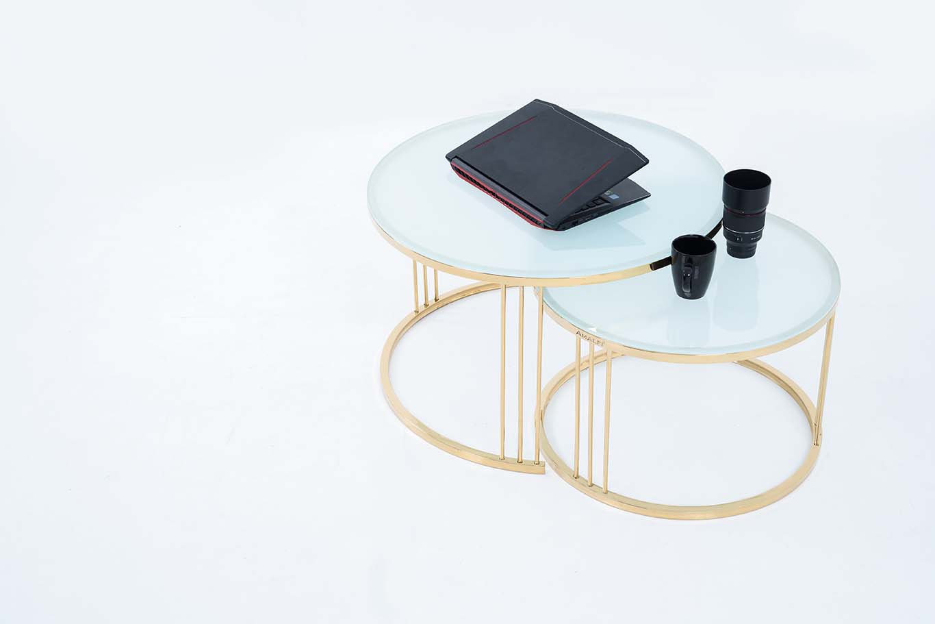 Round Coffee Tables,2 Nesting Table Set Coffee Table with Storage