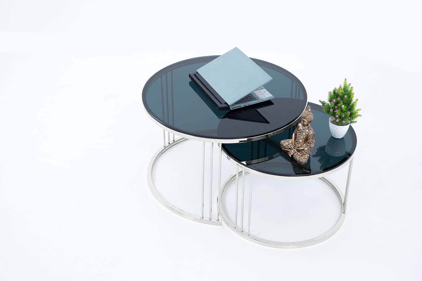 Round Coffee Table Nesting Table Centre Table Set of 2