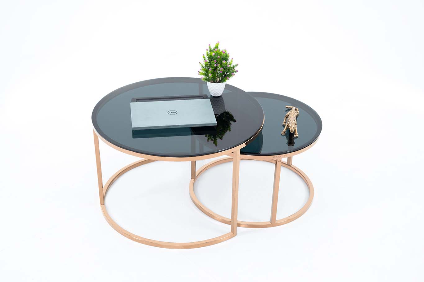 Dream Arts Round Coffee Table Set of 2, Modern Side Tables  