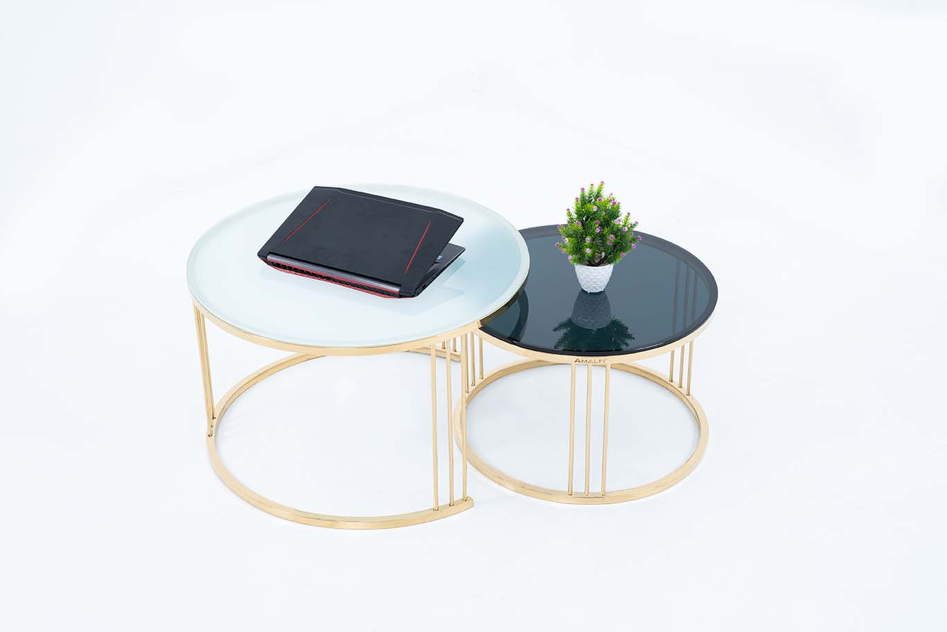 Dream Arts Round Coffee Table Set of 2, Modern Side Tables  